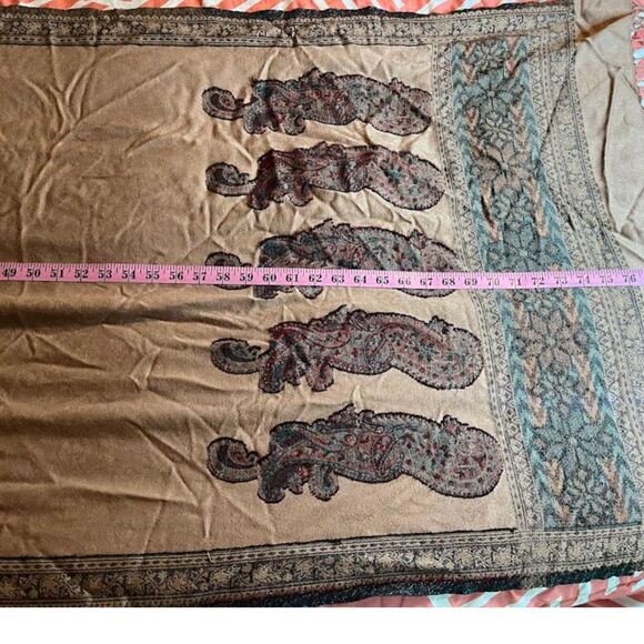 Modern Bohochic Brown/Turquoise/Red Paisley Design Table Runner Fringe 27"x 79" - Picture 7 of 8